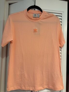 adidas Women’s Peachy Pink Ribbed Crew Neck T-Shirt